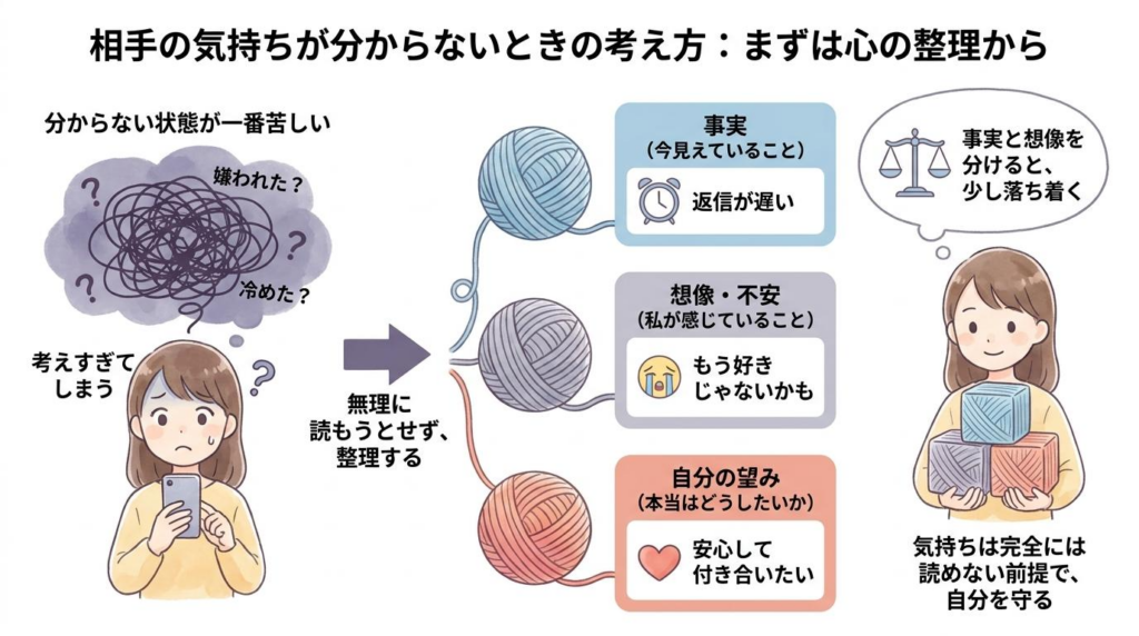 相手の気持ちが分からないときに心を整理する流れを示した図解