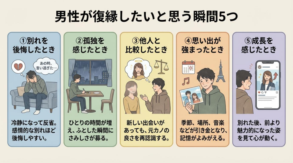 男性が復縁したいと思う瞬間5つをまとめた図解