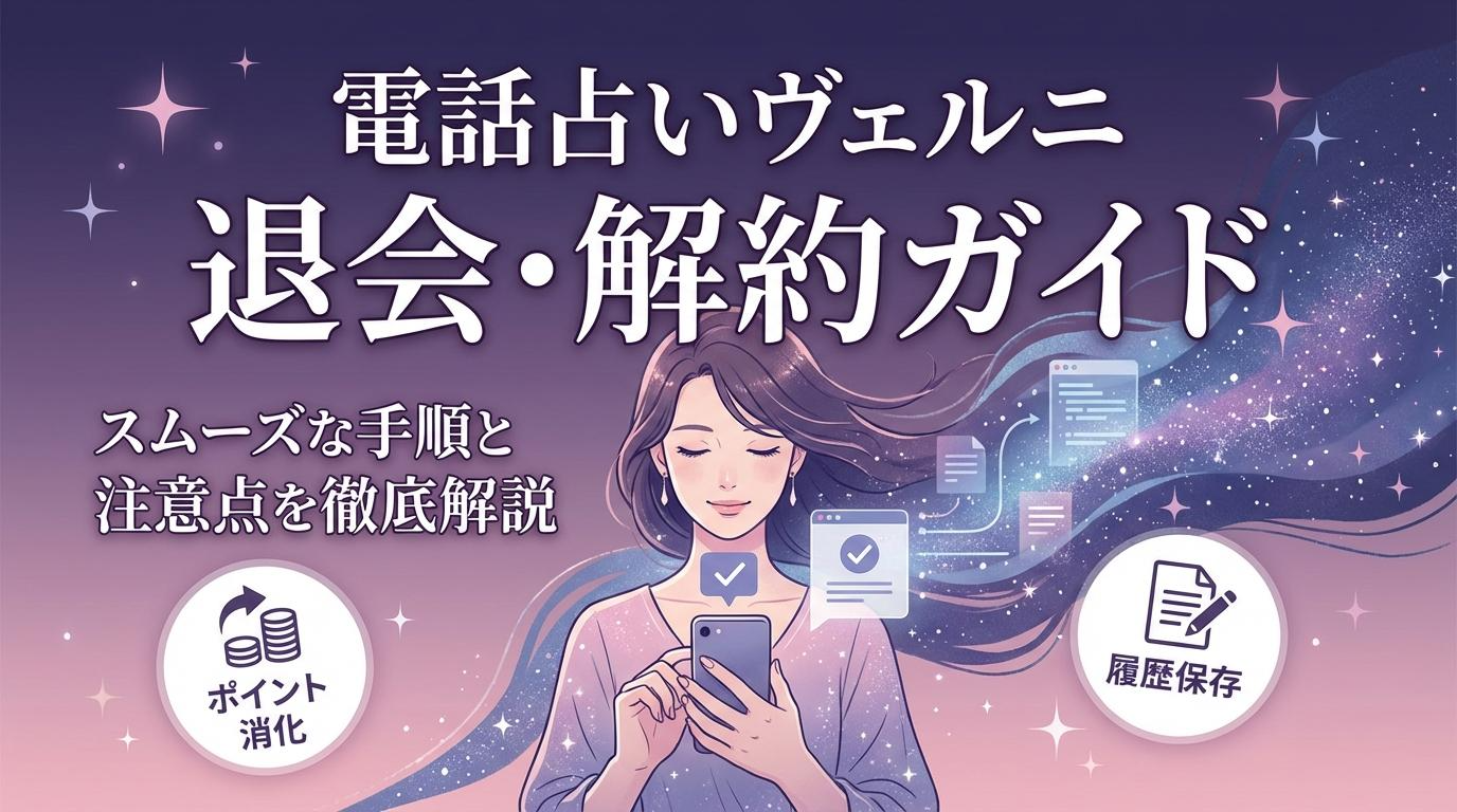 電話占いヴェルニの退会・解約方法をスマホで確認する女性のアイキャッチ画像
