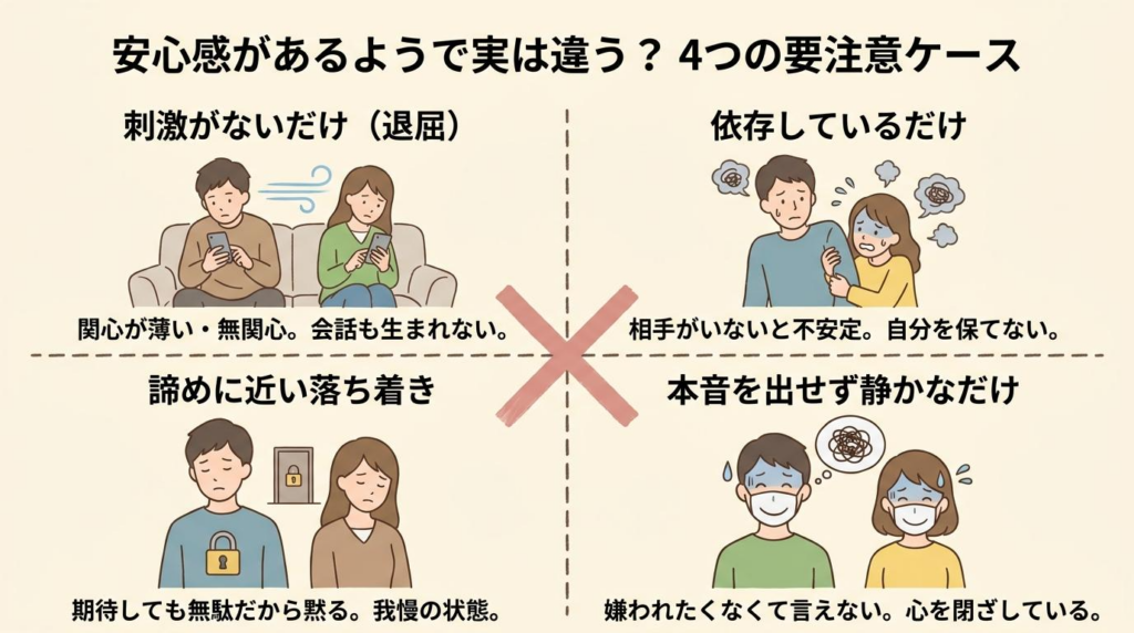 安心感があるようで実は違う刺激のなさ・依存・諦め・本音を出せない状態を整理した図解