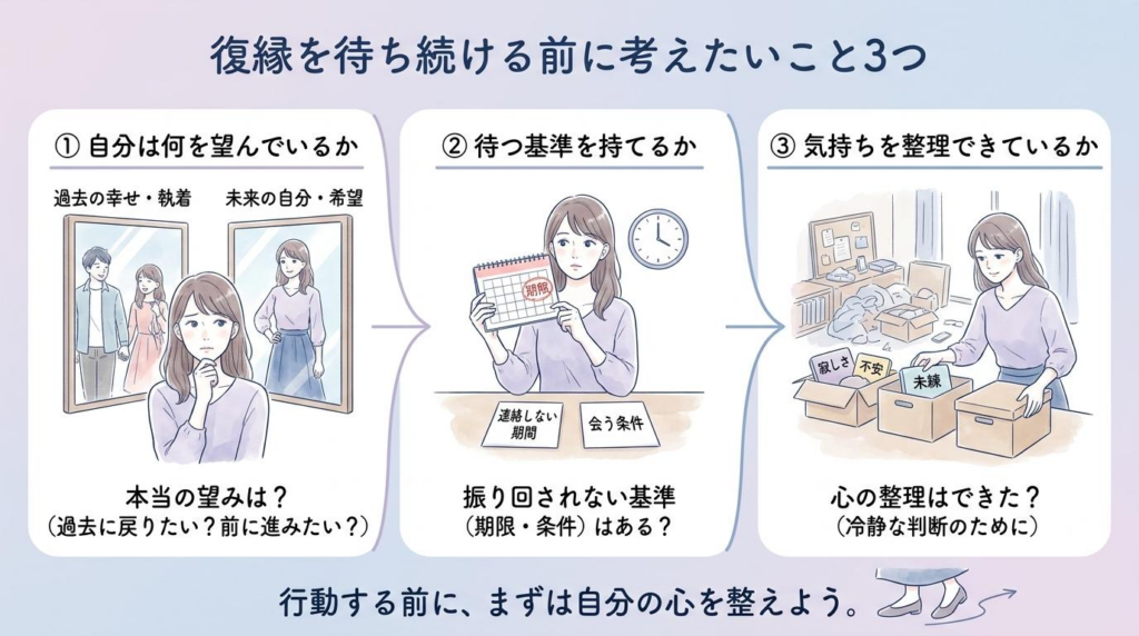 復縁を待ち続ける前に自分の望みや待つ基準を整理する図解