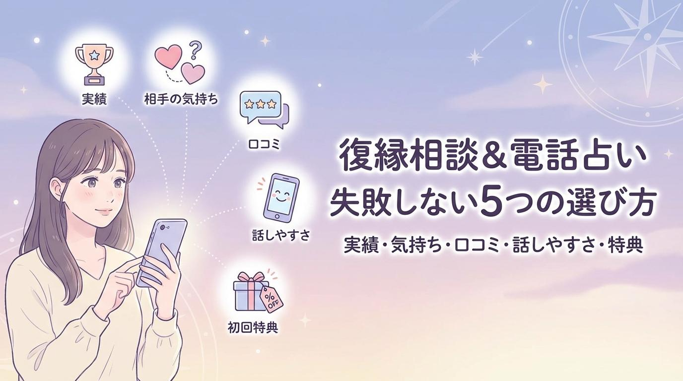 復縁相談で電話占いを選ぶときの5つの比較ポイントを表したアイキャッチ画像