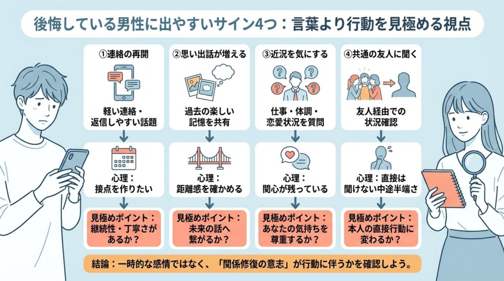 後悔している男性に出やすいサイン4つと見極めポイントを整理した図解
