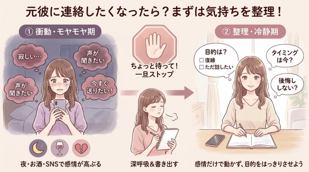 元彼に連絡したくなったときに気持ちを整理して冷静に判断する流れ
