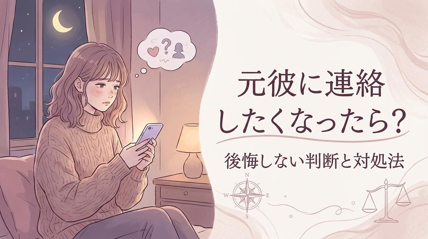 元彼に連絡したくなったときに後悔しない判断と対処法を整理する女性のイラスト