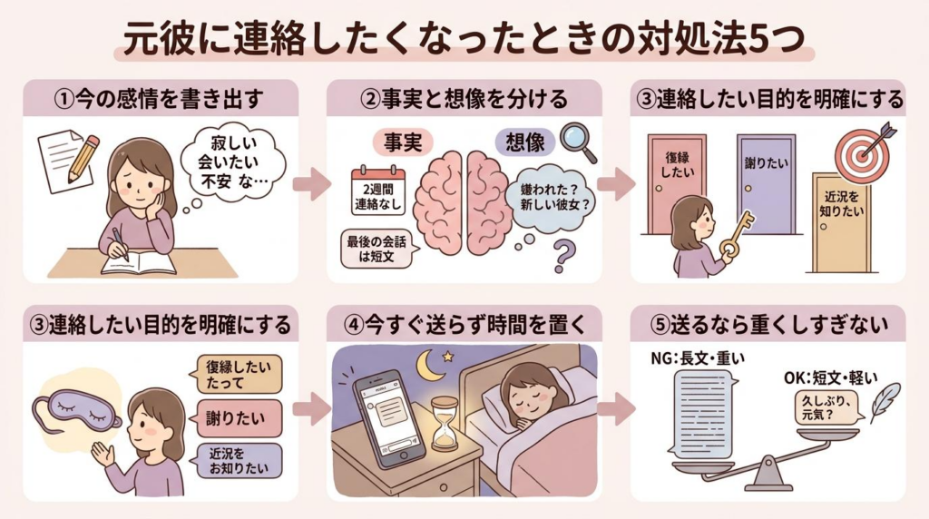 元彼に連絡したくなったときの対処法5つを整理した図解