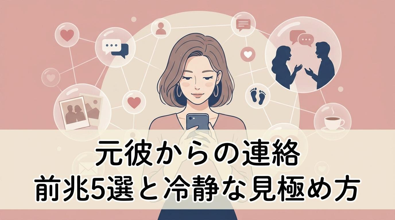 スマホを見る女性と元彼からの連絡前兆5選を表したアイキャッチ画像