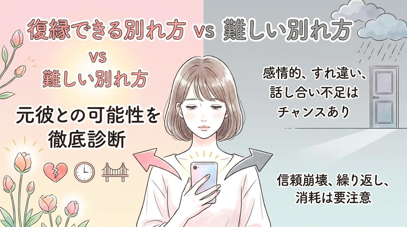 復縁できる別れ方と難しい別れ方を比較し元彼との可能性を考えるイメージ画像