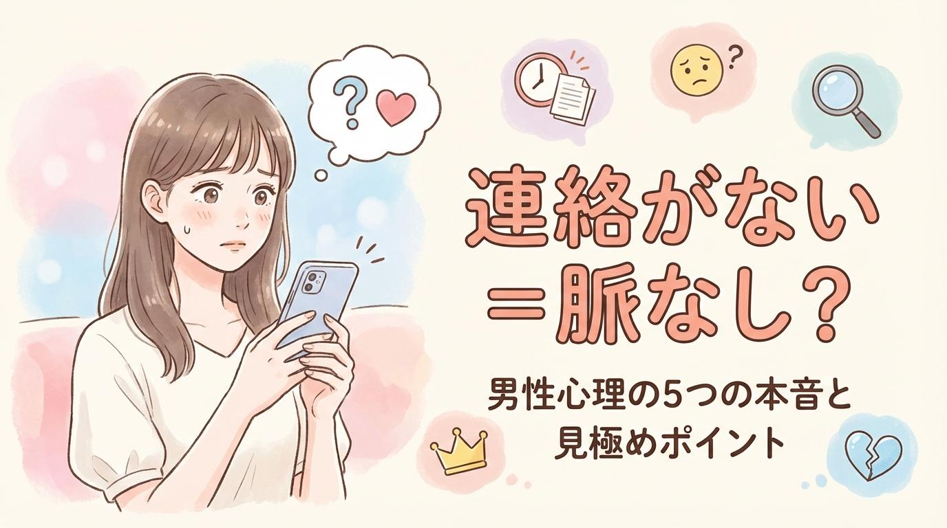 連絡がこなくて不安そうにスマホを見る女性と、連絡がないのは脈なしかを考えるイメージ画像