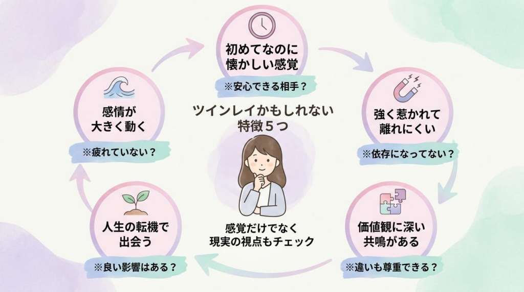 ツインレイかもしれないと感じやすい特徴5つを整理した図解