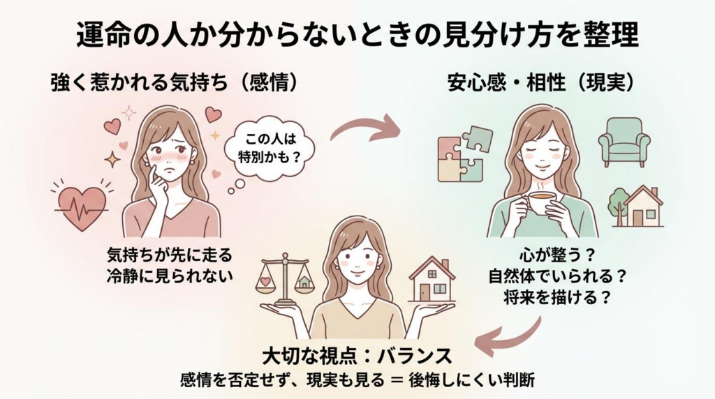 運命の人か分からないときの見分け方を感情と現実のバランスで考える図解