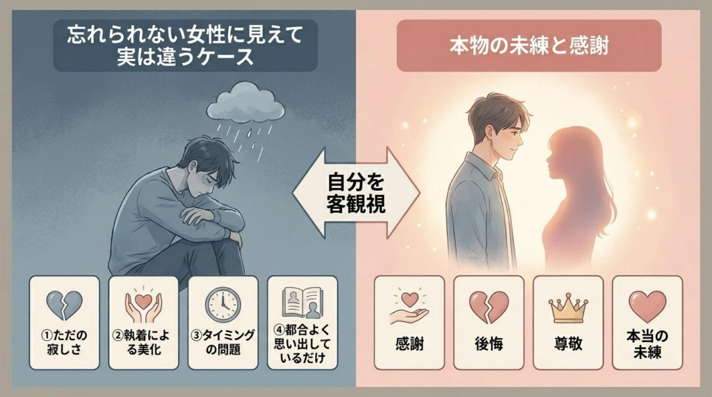 忘れられない女性に見えて実は違うケースを比較した図解画像