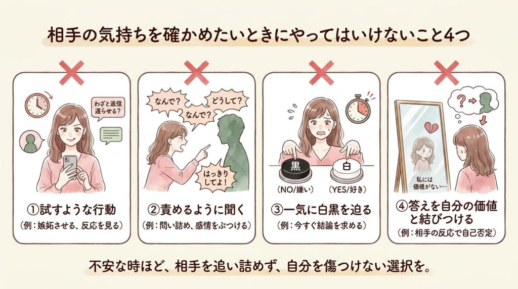 相手の気持ちを確かめたいときにやってはいけない4つの行動