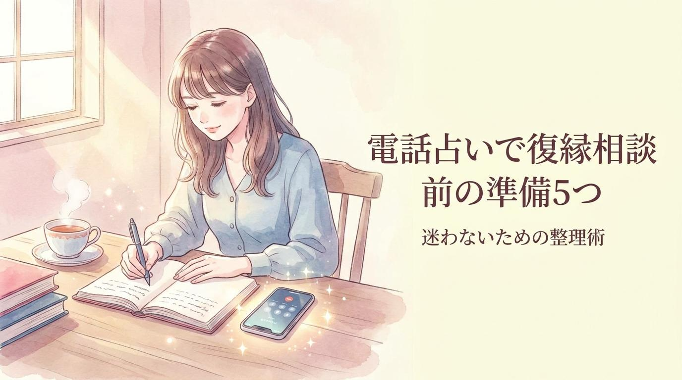 電話占いで復縁相談する前の準備5つを整理する女性のアイキャッチ画像