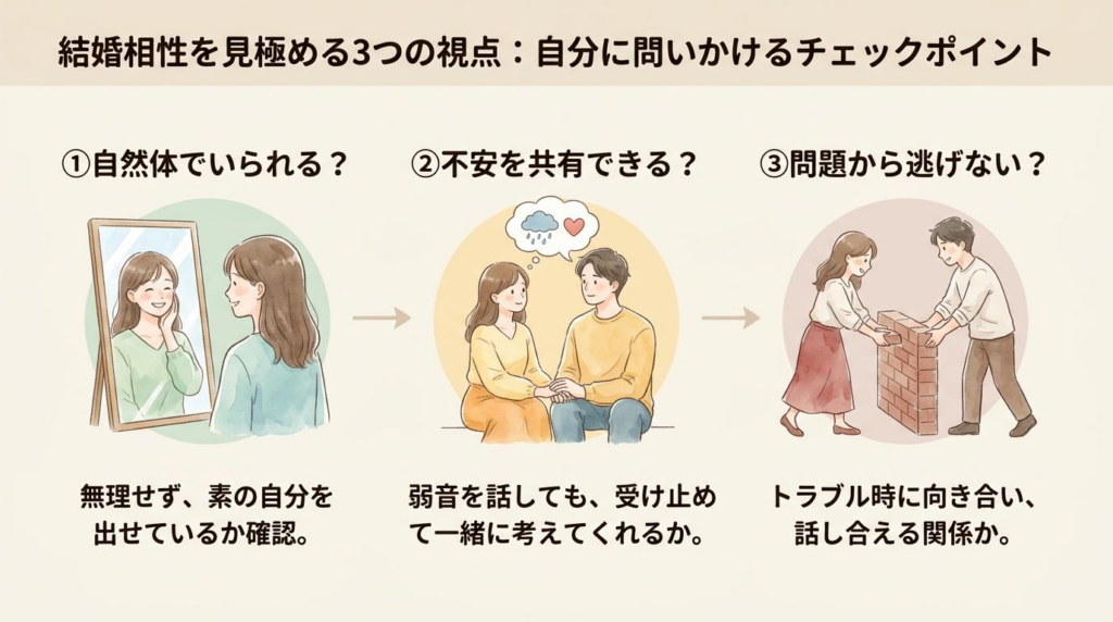 結婚相性を見極める3つの視点を整理した図解