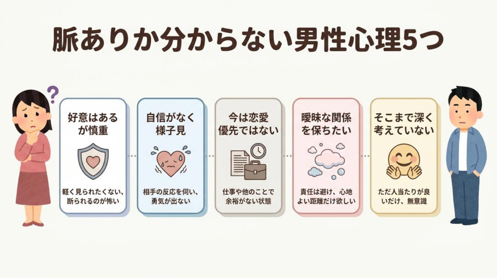 脈ありか分からない男性心理5つをイラストで整理した図解