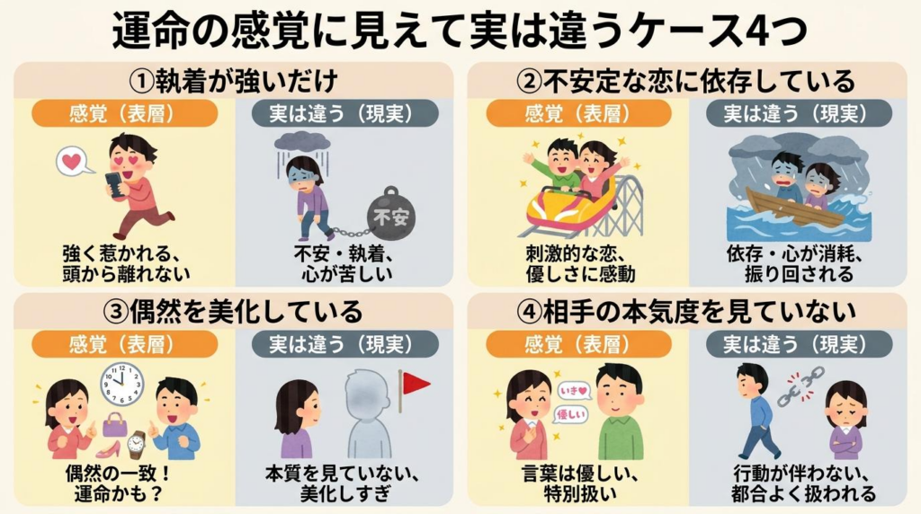 運命の感覚に見えて実は違う4つのケースを比較した図解