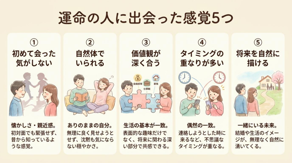 運命の人に出会ったときに感じやすい5つの感覚を整理した図解
