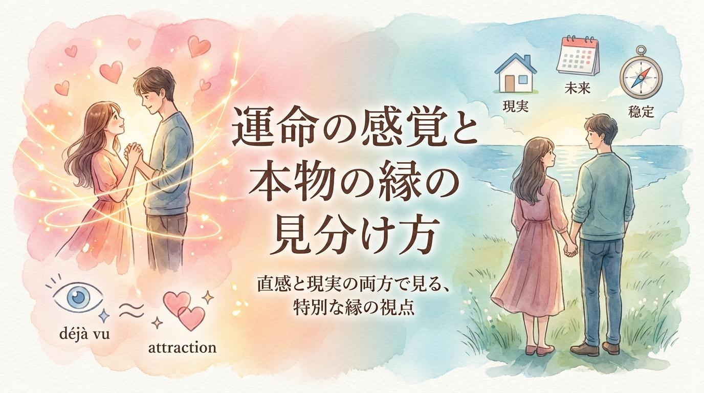 運命の人に出会った感覚と本物の縁の見分け方を表した恋愛イメージ