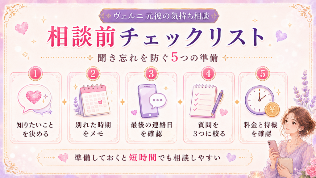 元彼の気持ちを相談する前に準備したい5つのチェックリスト図解